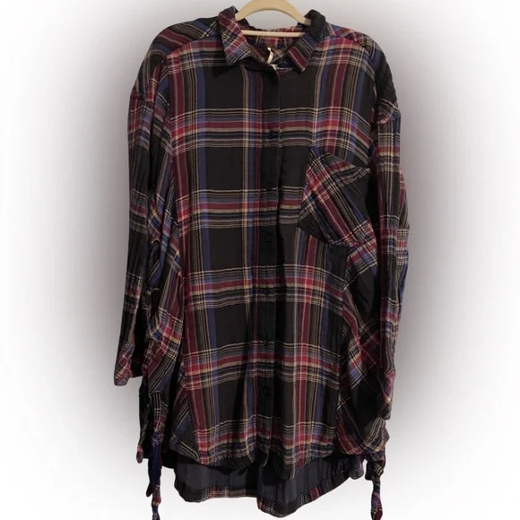 Free People Nordic Side Lace-Up Flannel Button Down Top Size Large - Picture 4 of 10